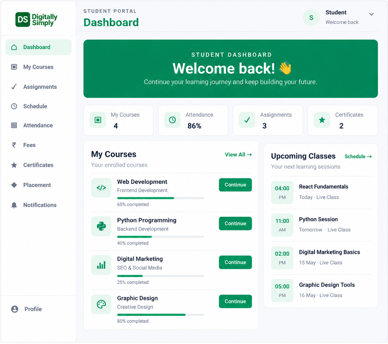 Student Portal dashboard